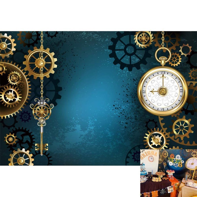 DASHAN 7x5ft Polyester Antique Steampunk Backdrop for Photography Gear Watches Keys Chains Clock Mechanical Steampunk Industrial Background Steampunk Party Decor Steampunk Birthday YouTube Photo Prop - Image 2